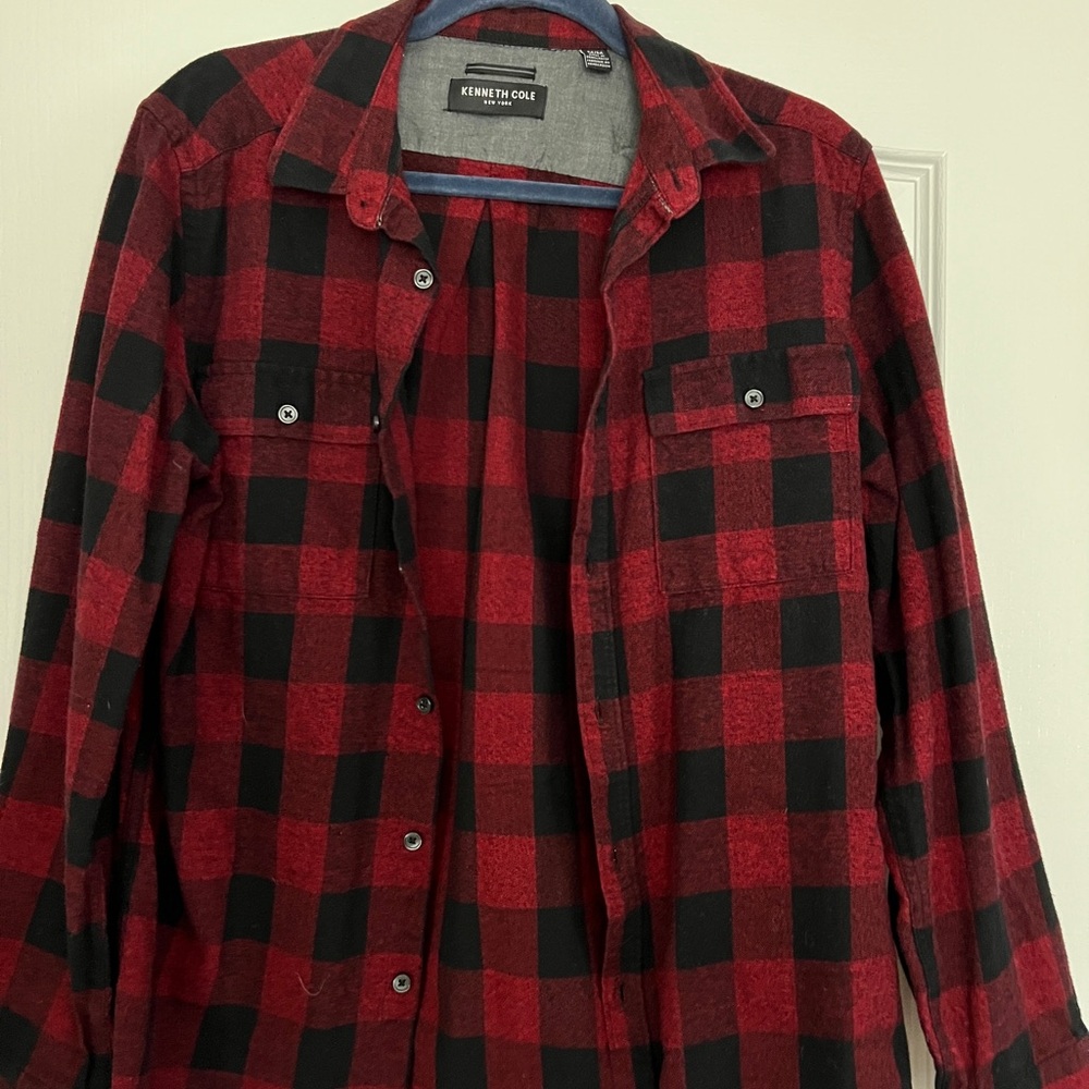 Kenneth Cole Red and Black Checkered Fannel Shirt